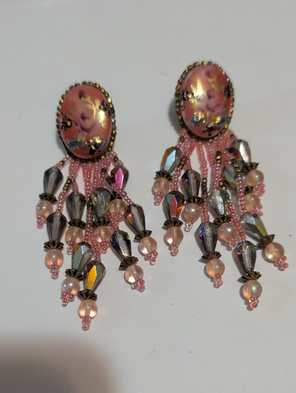 Handcrafted Pink Floral Beaded Dangle Earrings